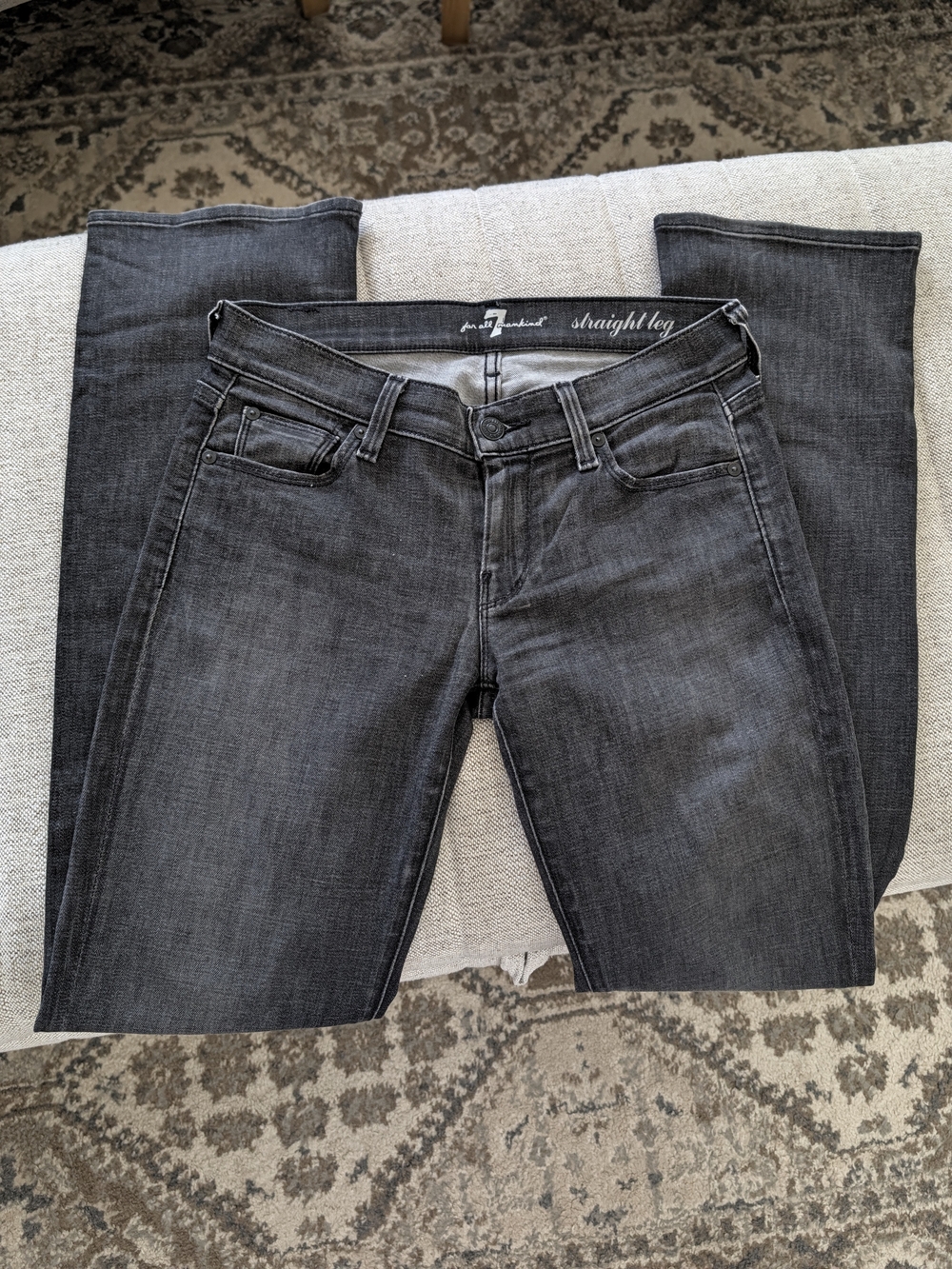For All Mankind Black Washed Rhinestone Low Rise Straight Leg Jeans Size 24 - Picture 2 of 13
